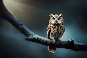 hibou sur une branche. généré par ai photo