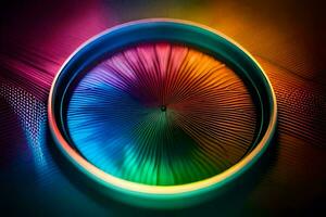 une coloré circulaire objet avec une arc en ciel lumière. généré par ai photo