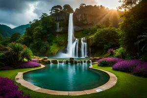 le cascade dans le jungle. généré par ai photo