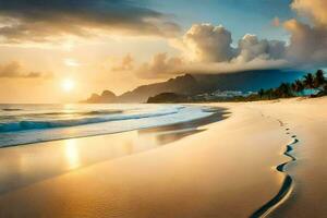 le plage, Brésil, le coucher de soleil, le océan, le plage, le océan, le. généré par ai photo