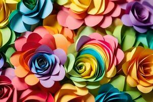 une coloré papier fleur arrangement avec beaucoup différent couleurs. généré par ai photo