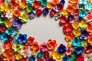 une circulaire Cadre fabriqué de papier fleurs. généré par ai photo