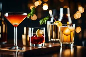 des cocktails sur une bar tableau. généré par ai photo