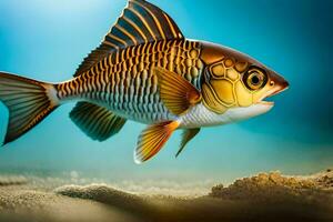 une poisson nager dans le océan avec une bleu ciel. généré par ai photo