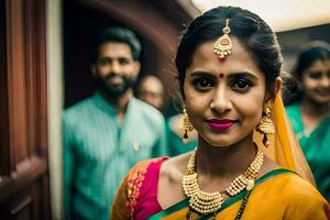 une magnifique Indien la mariée dans traditionnel tenue. généré par ai photo