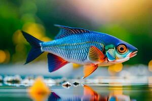 une poisson avec brillant couleurs est flottant dans le l'eau. généré par ai photo