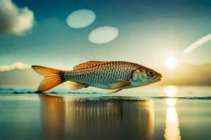 photo fond d'écran le ciel, poisson, coucher de soleil, le mer, eau, poisson, le mer,. généré par ai