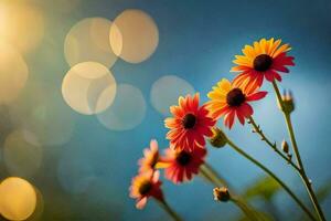 fleurs dans le Soleil avec bokeh. généré par ai photo