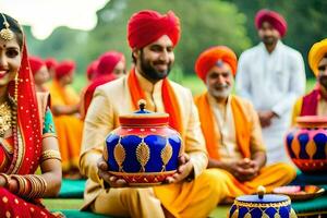 Indien mariage la cérémonie dans Delhi. généré par ai photo