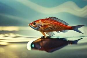 une poisson est permanent sur le l'eau avec une réflexion. généré par ai photo