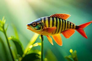 une poisson est permanent sur Haut de certains herbe. généré par ai photo