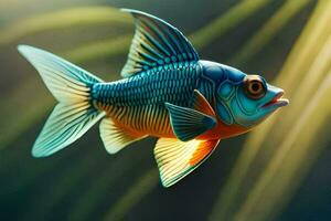 une poisson avec brillant couleurs est nager dans le l'eau. généré par ai photo