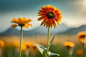 tournesol dans le champ. généré par ai photo