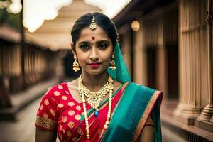 une magnifique Indien femme dans traditionnel tenue. généré par ai photo