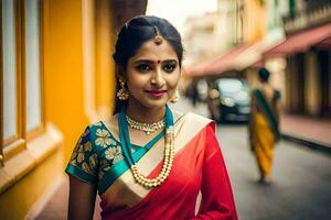 une magnifique Indien femme dans une sari. généré par ai photo