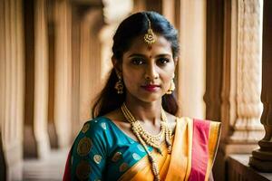 une magnifique Indien femme dans traditionnel vêtements. généré par ai photo