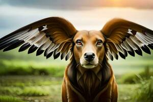 une chien avec ailes sur ses dos. généré par ai photo