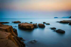 le rochers de le mer. généré par ai photo