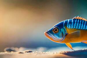 une poisson avec brillant bleu et Orange couleurs. généré par ai photo