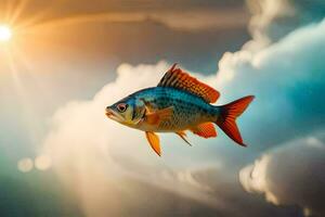 une poisson dans le ciel avec des nuages. généré par ai photo