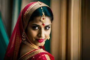 une magnifique Indien la mariée dans traditionnel tenue. généré par ai photo