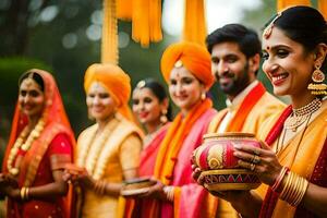 Indien mariage la cérémonie dans Delhi. généré par ai photo