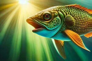 poisson dans le l'eau avec lumière du soleil brillant à travers. généré par ai photo