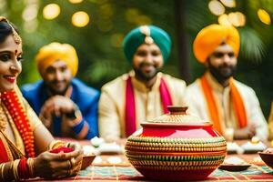 Indien mariage la cérémonie dans Delhi. généré par ai photo