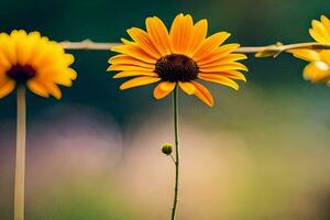 Jaune fleurs sur une fil. généré par ai photo