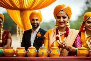 Indien mariage la cérémonie dans Delhi. généré par ai photo