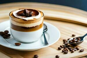 une cappuccino avec fouetté crème et café haricots. généré par ai photo