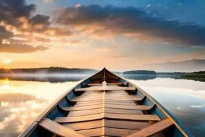 une bateau sur le l'eau à le coucher du soleil. généré par ai photo