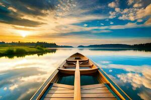 une bateau sur le l'eau à le coucher du soleil. généré par ai photo