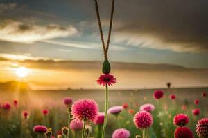 une Collier pendaison de une fleur dans une champ. généré par ai photo