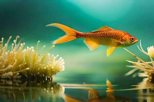 poisson rouge nager dans le l'eau. généré par ai photo