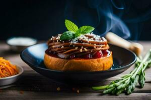 une assiette avec une farci citrouille et carottes. généré par ai photo