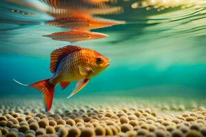 une poisson nager dans le l'eau avec gravier. généré par ai photo