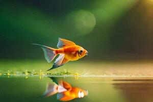 poisson rouge, le soleil, eau, réflexion, poisson, le vert, le vert, le. généré par ai photo