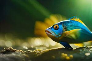 une poisson avec brillant bleu yeux et Jaune nageoires. généré par ai photo