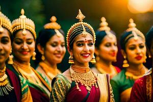 Indien femmes dans traditionnel tenue. généré par ai photo