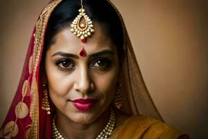 une magnifique Indien femme dans traditionnel tenue. généré par ai photo