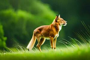 une rouge Renard permanent dans le herbe. généré par ai photo