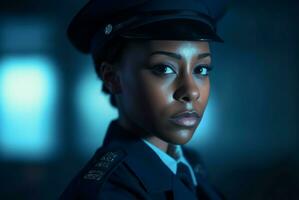 noir femelle police officier. produire ai photo