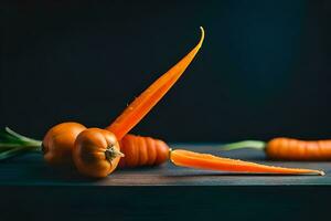 carottes et carottes sur une foncé tableau. généré par ai photo