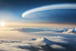un image de une planète dans le ciel avec des nuages. généré par ai photo