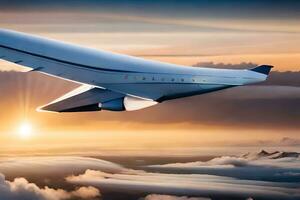 une grand jet avion en volant plus de des nuages. généré par ai photo