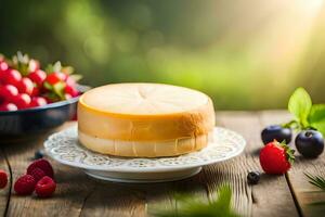 fromage sur une assiette avec baies et baies. généré par ai photo