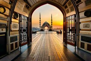 le Soleil monte plus de le mosquée dans istanbul. généré par ai photo