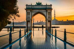 le arcade à le coucher du soleil dans istanbul. généré par ai photo