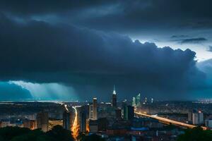 une orageux nuit plus de le ville de Kiev, Ukraine. généré par ai photo
